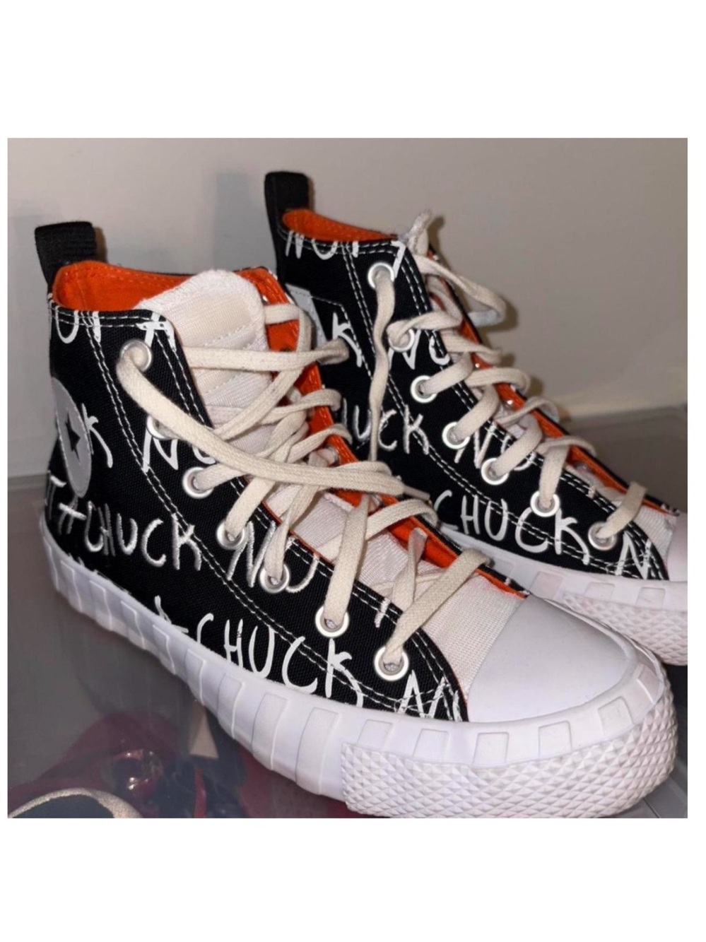 Converse Not a Chuck High-Top Sneakers Womens size 8! Black, white & orange